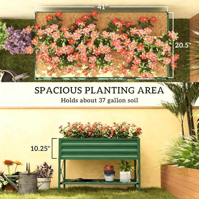 Gardening BedMetal Planter BoxGalvanized Raised Garden Bedwith LegsStorage Shelf and Bed Liner