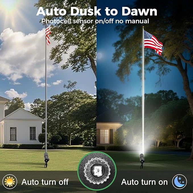 LOTMOS 30W LED Spot Lights Outdoor with Photocell Sensor Dusk to Dawn Spotlights with 9.68FT Cord 120V Plug in Ultra Bright Bullet Landscape Light for Flagpole Palm Tree Yard Lawn Statue (6000K)