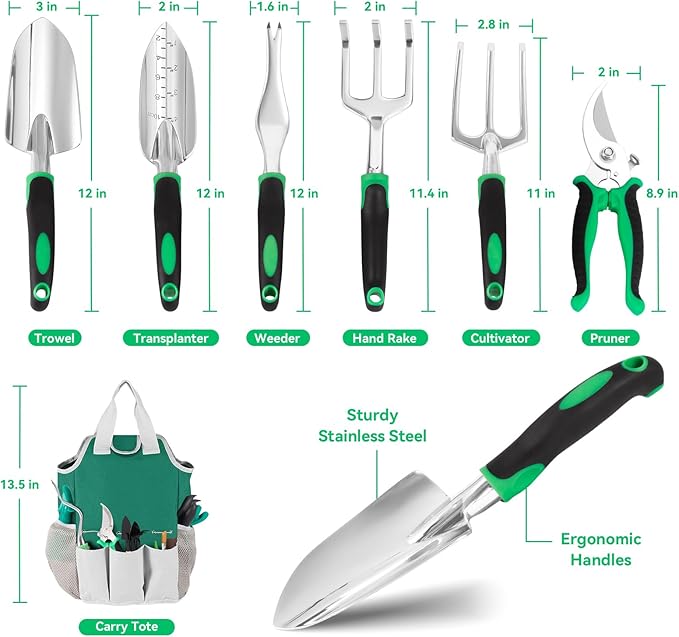 Garden Tool Set Including 9 Succulent Tool Sets 6 Large Heavy-Duty Aluminum Gardening Tools with Gardening Tool Kit Gloves Watering Can Fixing Line and Color Labelis Your Best Helper