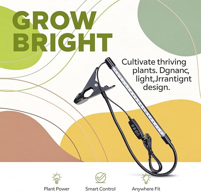 Black Led Grow Light with Timer Full Spectrum Clip On Dimmable USB Powered for Indoor Plants