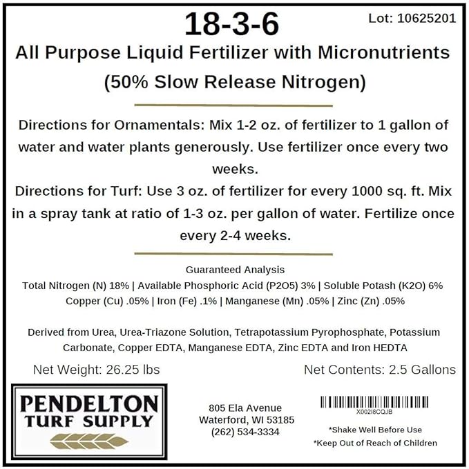 Pendelton Turf Supply 18-3-6 Liquid Fertilizer (50% SRN &amp Micronutrients) (2.5 Gallons)