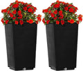 2 Pack Outdoor Garden Flower Standing Planter BoxOutdoor Tall Plastic Planter SetIndoor Outdoor Flower BedVertical Flower Pot Standwith Drainage Holesfor Patio Porch Yard Balcony (Dark Brown)