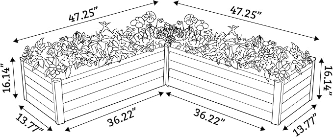 ABSCO The Organic Garden Co. Premium Galvanized DIY 4' x 3' L Shaped Garden Bed with Easy Assembly Superior Drainage Surfmist White Steel Metal Planter Box 12 Walls for All Plants