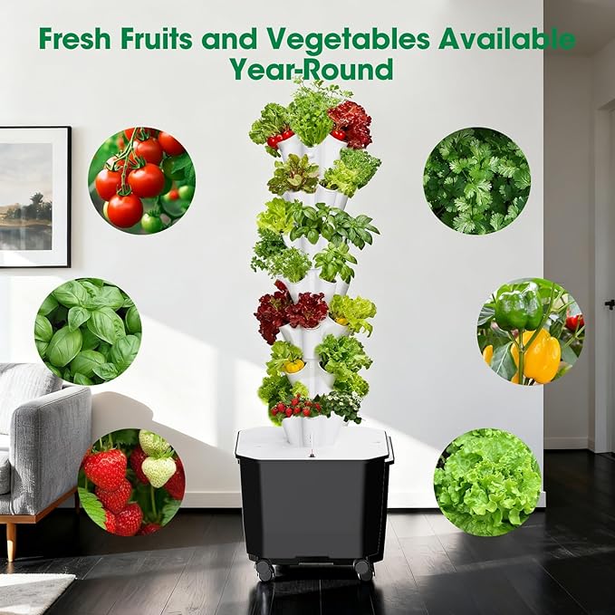 Vertical Hydroponic Tower Garden35 Pods 7-Layer Indoor Outdoor Growing System with Smart Timer3 Seed Starter Tray.Water Pump-BPA-Free Modular for Hydroponic Gardening Lovers Planting Vegetables