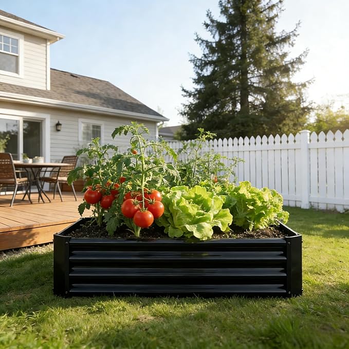 Metal Galvanized Raised Garden Bed Kit 4 x 2 x 1 ft Galvanized Steel Raised Garden Planter Box Outdoor with Open Base for Growing Vegetables/Flowers/Herbs/Fruits/Succulents Rectangle Black