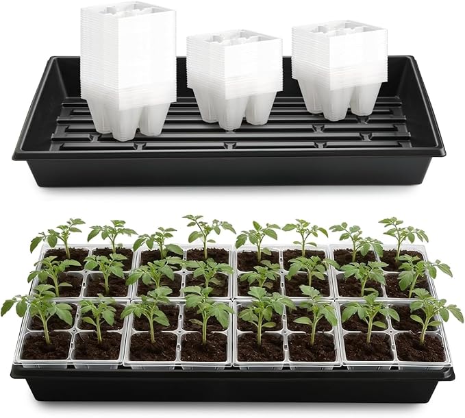 5 Pack Heavy Duty 1020 Trays and 40 Pack Clear 4 Cell Seed Starter Trays with Drainage Holes - Reusable Seed Starter Kit for Seed Germination &amp Plant Propagation (5 Sets)