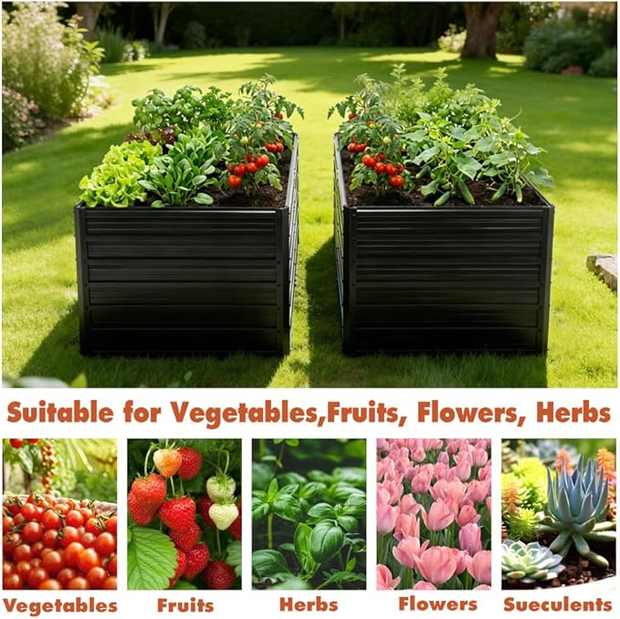 Galvanized Steel Raised Garden Bed 2 Pack 8x4x2 FT Large Metal Planter Boxes for Vegetables &amp Flowers Sturdy Easy Assembly Outdoor Garden Kit for Backyard Patio