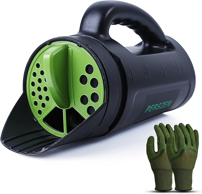 Seed Spreader Hand Held Hand Spreader Lawn and Garden for Fertilizer Grass Seed Salt Ice Melt Earth Food Seed Shaker with Multiple Adjustable Opening Sizes for All Purpose Up to 80 Oz