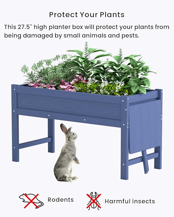 HDPE Raised Garden Bed with Legs 49x21x27in All-Weather Heavy Duty Planter Box Outdoor Elevated Garden Bed for Seeds Herb Flower Vegetable (Navy Blue)