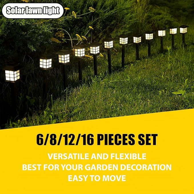 Outdoor Warm Light Solar Rechargeable Landscape Garden Lights Suitable for Roads Courtyards and Decks (12 pcs)