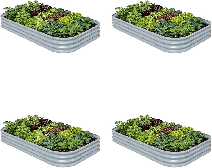 4-Pack Galvanized Raised Garden Bed 8x4x1 | 10x2x1 ft 12 Tall Metal Planter Box for Outdoor Plants Modular Raised Flower Bed Rust Resistant Coating Long Planter for Vegetable-Brooklyn Grey