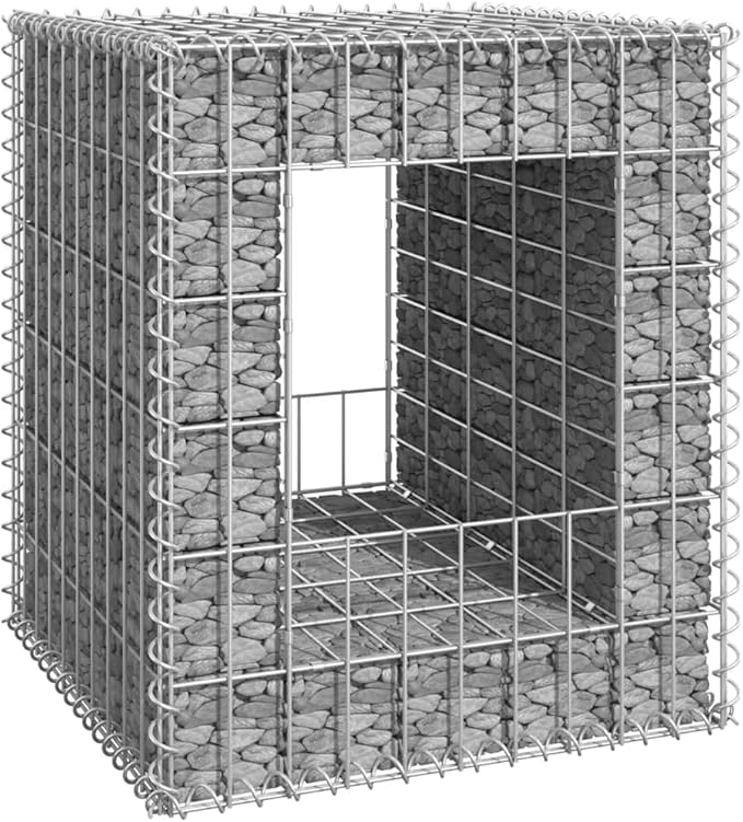 Galvanized Steel Gabion Basket Post/Planter Raised Bed Gabion Raised Bed to Fill with Rocks or Gravel Stable Durable Gabion Post 19.7x19.7x23.6 -AA