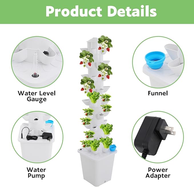 45-Plant Vertical Tower Garden System Indoor Hydroponic Growing Kit with Pump Funnel &amp Water Level Gauge Vertical Vegetable Planter for Herb Fruits