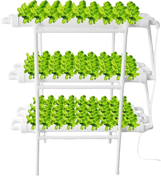 Indoor Hydroponic GardenVertical Hydroponic Rack - PVC Pipes Gardening System with Water Pump Timer Grow Kit for Leafy Vegetables