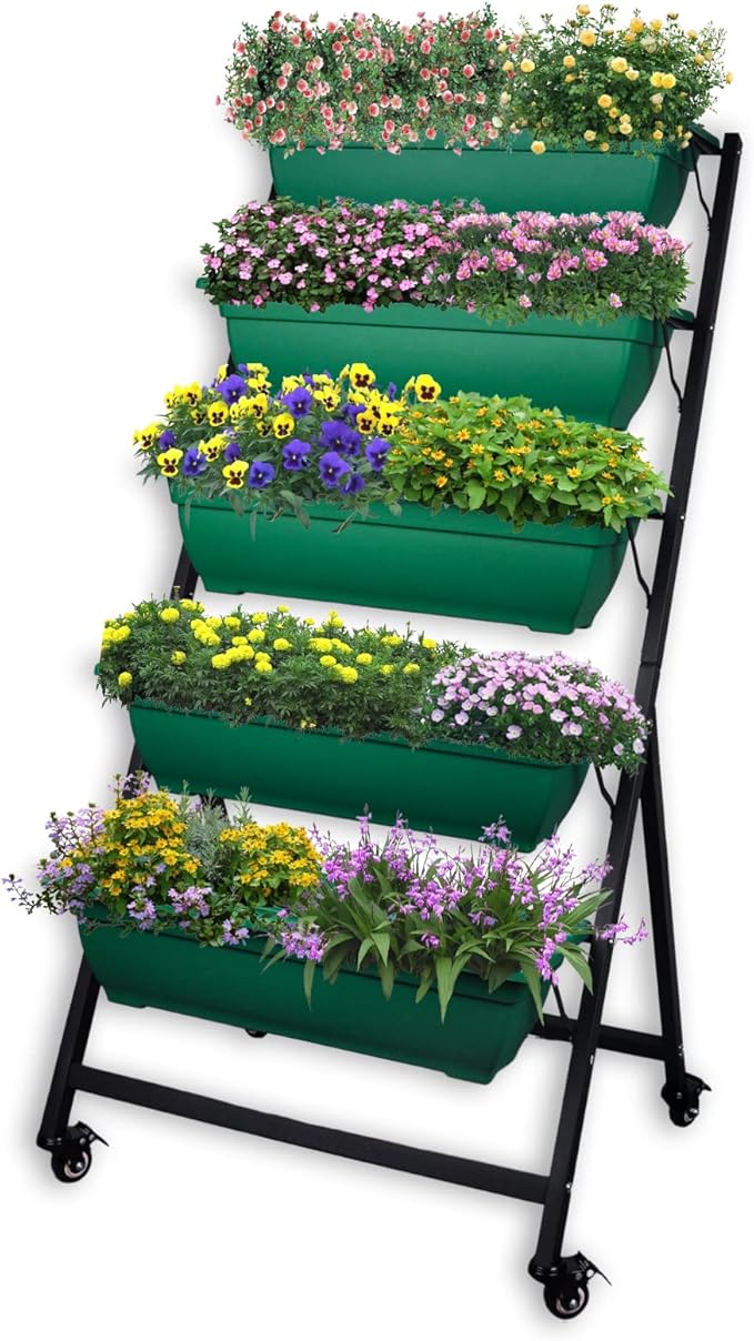 4FT Vertical Raised Garden Bed 5 Tier Planter Box with Wheels to Grow Flowers Vegetables Herbs on Your Patio Balcony Greenhouse for Outdoor and Indoor Gardening