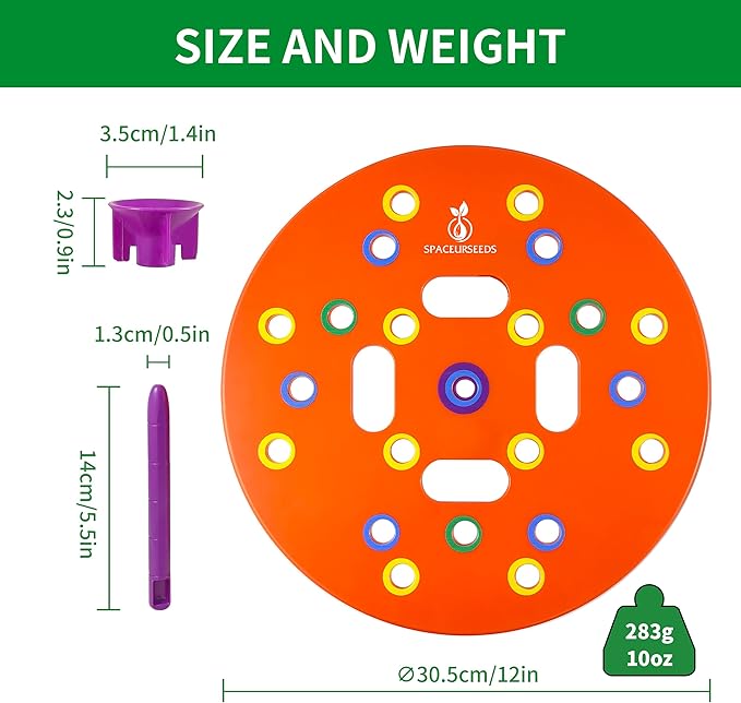 Round Seed Planting Template – Patented Color-Coded Garden Spacing Tool Kit with Seed &amp Seedling Spacer Dibber with Seed Spoon &amp Laminated Vegetable Growing Guide