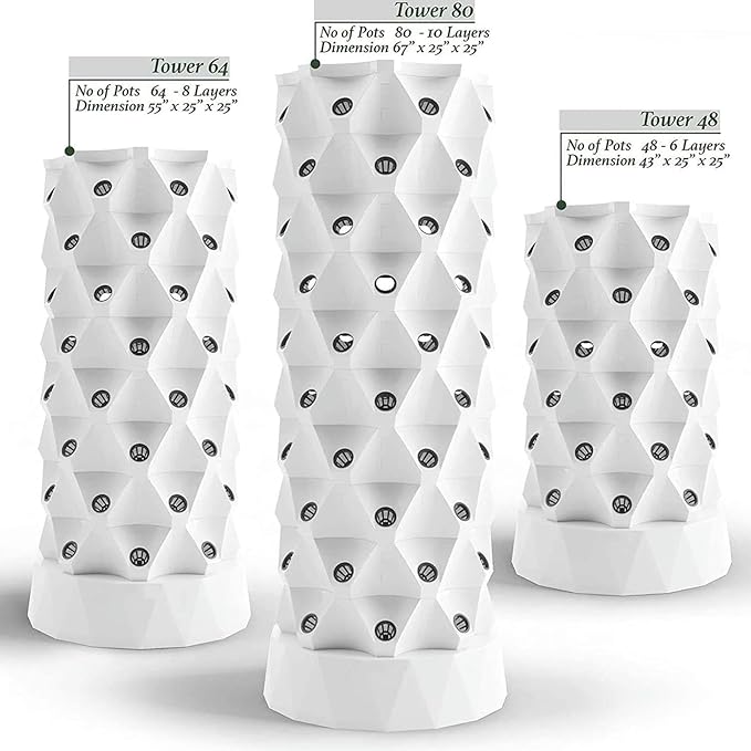 Hydroponic Growing Kits Indoor Grow Vertical Grow Tower with Hydrating Pump Timer Adapter Seeding Bed &amp Net Pots for Fruits a