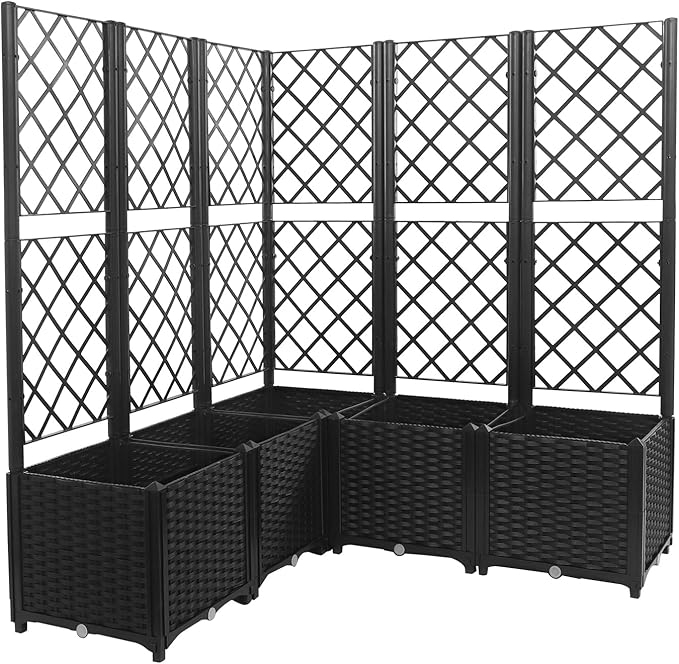 5 PCS Plastic Plant Sturdy Raised Garden Bed with Trellis 56 H Horticulture Outdoor Raised Box Privacy Screen for Patio Balcony Garden Planter Box for Backyard Patio (Gray)