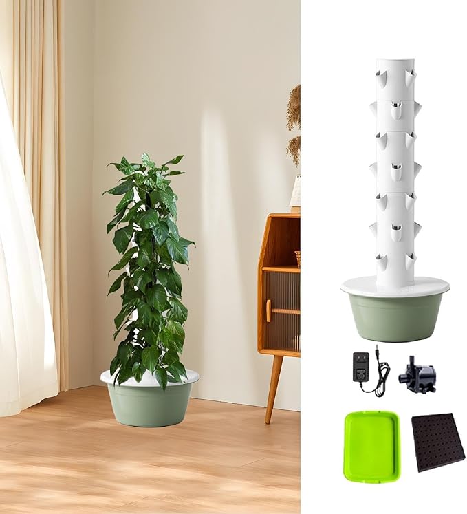Hydroponic Tower Hydroponics Growing System Kit Accessories Gardening Pots Practical Vertical Planter for Strawberries Green M