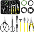 MOSFiATA Bonsai Tools Set 13 Pcs High Carbon Steel Succulent Gardening Trimming Tools Set Include Pruning Shears Scissors Mini Rake Round and Pointed Shovel &ampTraining Wire in PU Leather Bag