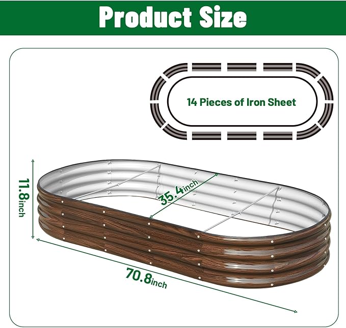 SnugNiture 2 Pcs 6x3x1ft Raised Garden Bed Kit Outdoor Oval Metal Garden Planter Ground Planter Box for Gardening Vegetables Flowers Brown