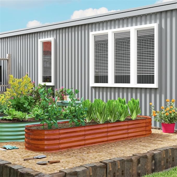 94.5 Inch Galvanized Steel Raised Garden Bed Planter – Open Bottom Weed Resistant Outdoor Planter for Vegetables Herbs Flowers Easy to Assemble Dark Brown