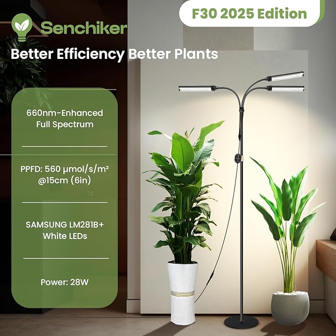 Large Plant Lights for Indoor growing 24V 660nm-Enhanced Full Spectrum LM281B+ LED Grow Light Plant Light with Timer &amp Dimming Adjustable Height 22–70in 9.8in Base 28W 560μmol/s/m²@6in