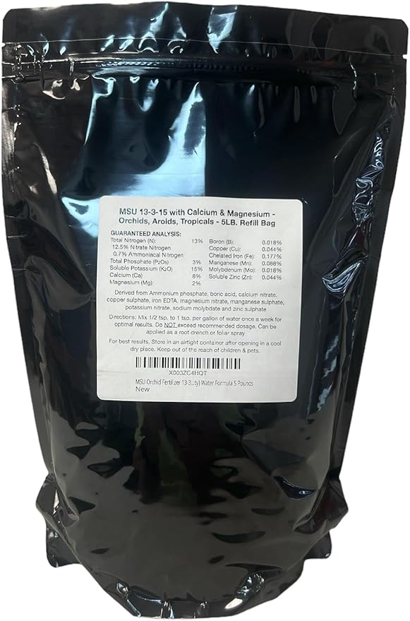 MSU Orchid Fertilizer 13-3-15 Reverse Osmosis Rain Tap (City) Water Formula 5 Pounds
