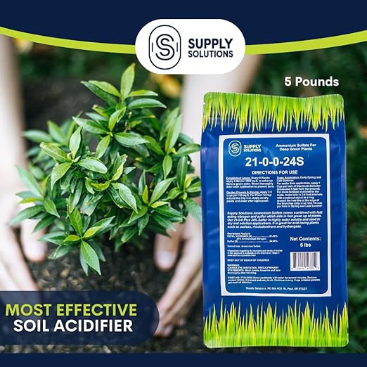Supply Solutions Ammonium Sulfate Fertilizer 21-0-0 +24% Sulfur for Deep Green Plants - Soil Acidifier for Flowers Trees Lawn Acid Loving - Sulfur for Plants Hydrangea Fertilizer (5 Pounds)