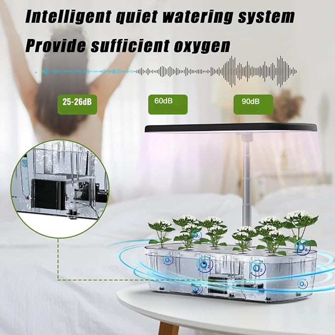 Hydroponics Growing System12 Hole Lazy Vegetable Planting Intelligent Hydroponic Planting Machine Simulated Sunlight Growth Lamp(B)