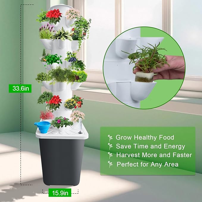 Hydroponics Growing System 30-Plant Vertical Planter Germination Kit Indoor Smart Garden Vegetable Plant Kit with Pump and Movable Water Tank Gift for Gardening Lover (aa)