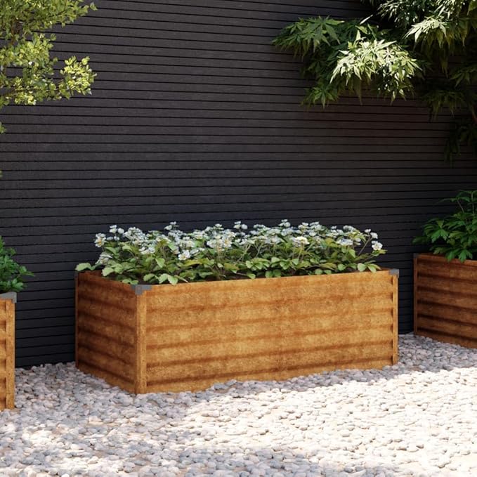 vidaXL Corten Steel Garden Raised Bed 39.4X19.7X14.2 in Weathered UV Resistant Industrial Planter for Outdoor Balcony and Use Rectangle Plant Stand Metal Flower Box Herb Vegetable