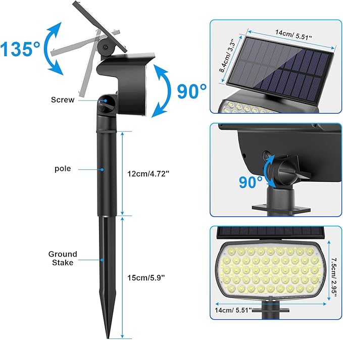 108 LED Solar Spot Lights Outdoor Solar Lights Outdoor IP65 Waterproof 3 Modes Solar Landscape Spotlights Large Solar Powered Panel Lights for Garden Yard Pathway(Cool White/4 Pack)