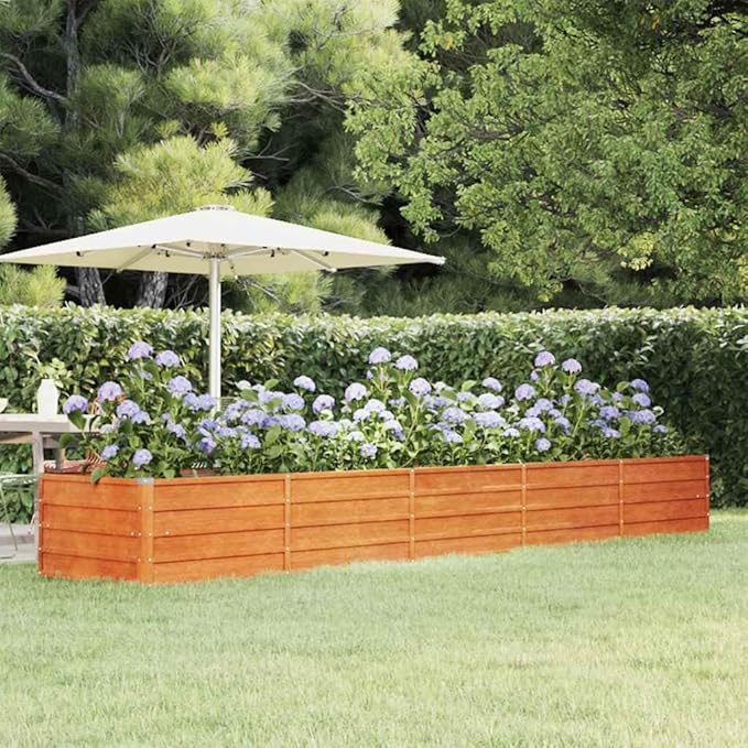 SKM Garden Raised Bed Rusty Corten Steel 157.5 x 31.5 x 17.7 in LargeBrown (Weight 41.93LBS)