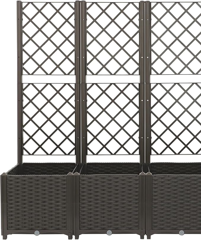 4 PCS Plant Box with Trellis Planter with Trellis Raised Garden Beds Plastic Planter Box with Trelli for Balcony Patio Backyard Privacy Screen Plant Pot for Climbing Vegetables Flower (Brown)