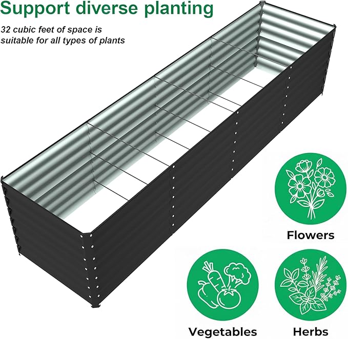 8x2x2FT Raised Garden Beds Outdoor Planter Raised Beds for Gardening Vegetables FlowersLarge Metal Garden Box Deep Plant Flower pots Outdoor (Black 1Pack)
