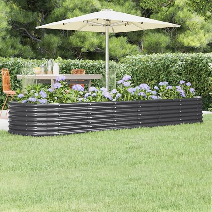 SKM Garden Raised Bed Anthracite Powder-Coated Steel Large DurableAnthracite (Weight 20.15KG)
