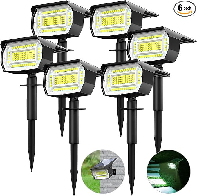LOTMOS Solar Spot Lights Outdoor 6 Pack/72 LED/3 Lighting Modes 2-in-1 Solar Landscape Lights Auto On/Off IP67 Waterproof for Yard Tree Garden House (Cool White)