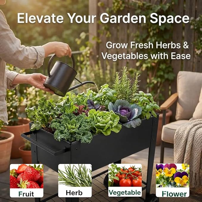 INNO STAGE 31.5 Tall Raised Garden Bed with Legs &amp Wheels- Elevated Planter Box with Shelf Anti-Rust Metal Galvanized Steel Garden Bed for Herb Vegetable Gradening Patio Balcony Backyard