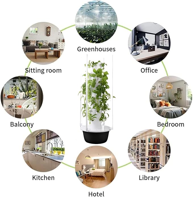 Soilless Cultivation Vertical Hydroponic Garden TowerAuto Water Circulate Vertical Growing TowerHydroponic Towerfor Indoor/Outdoor Hydroponics Growing Tower green-7layers+plantlight