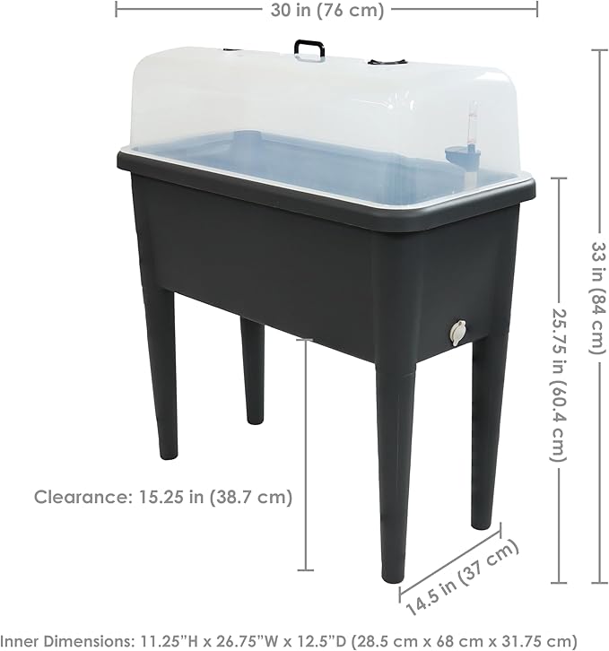 Sunnydaze Self-Watering Raised Garden Bed with Cover - Includes Water Tube - Polypropylene Construction - Gray