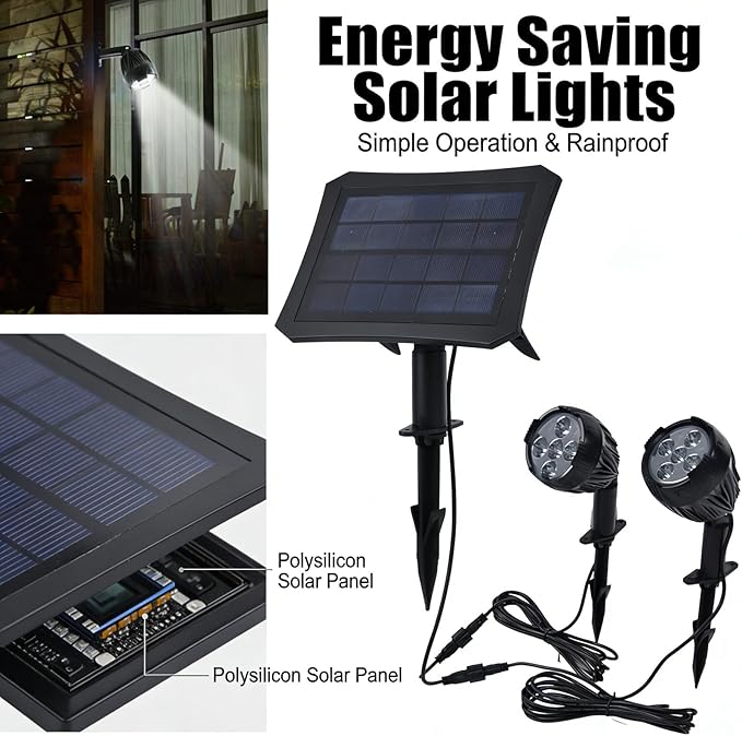 Outdoor Solar Lights 5V 3W Polysilicon Panel Fully Enclosed ABS Design Energy Saving - Weatherproof Spotlight Easy Installation for Garden and Yard