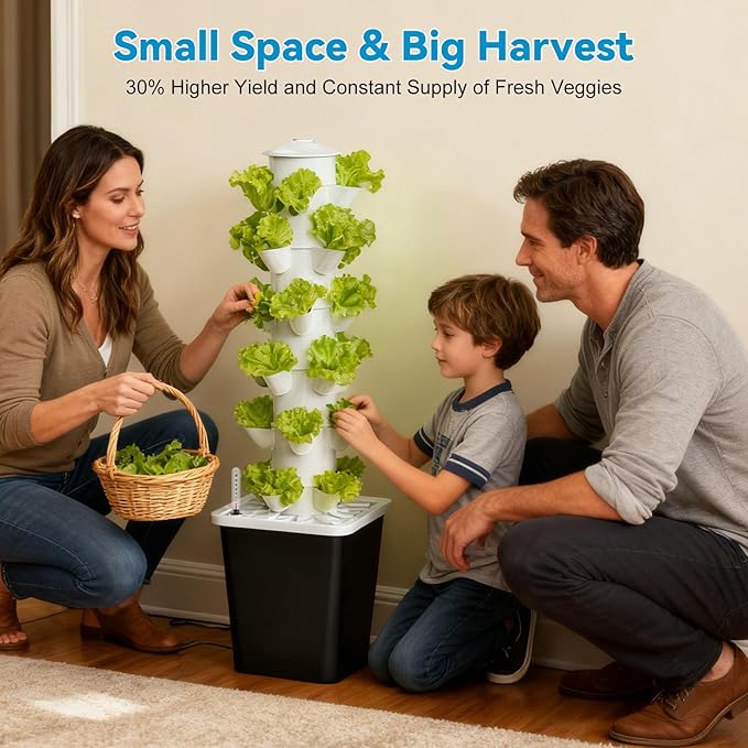 JESLED Hydroponic Growing System Indoor Herb Garden with 5000K Full-Spectrum Grow Lights Dual Timers for Auto Watering &amp Lighting Grows 30 Herbs &amp Vegetables Hydroponic Tower with 10L Wate