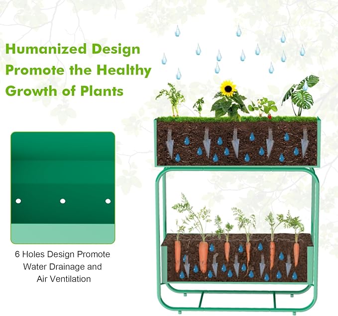 AIIT 2-Tier Metal Raised Garden Bed Planter Box with Drainage Double Layer Flower Stand for Vegetables and Herbs Indoor Outdoor