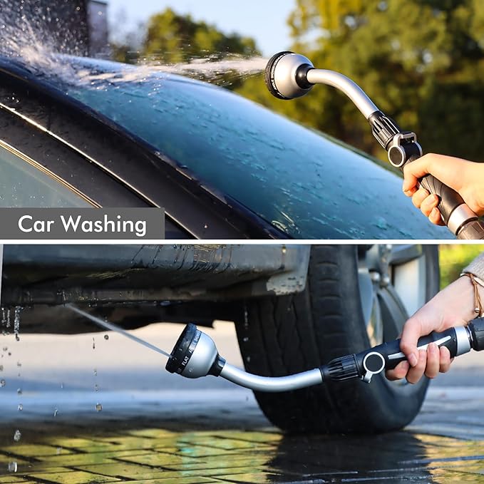 RESTMO Watering Wand Heavy Duty Metal Garden Hose Wand with Thumb Flow Control 15-Inch Long Hose Nozzle Sprayer with 10 Spray Patterns Ideal to Water Hanging Baskets and Shrubs Silver