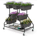 Happygrill 3-Tier Vertical Raised Garden Bed Outdoor Garden Planter w/7 Planter Boxes Drainage Holes 4 Universal Casters Movable Elevated Planter Box w/Storage Shelf Perfect for Flowers Herbs