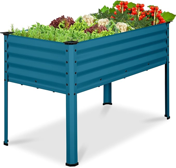Best Choice Products 48x24x30in Galvanized Raised Garden Bed Metal Elevated Planter Box Vegetable Garden for Backyard Patio Balcony - Peacock Blue