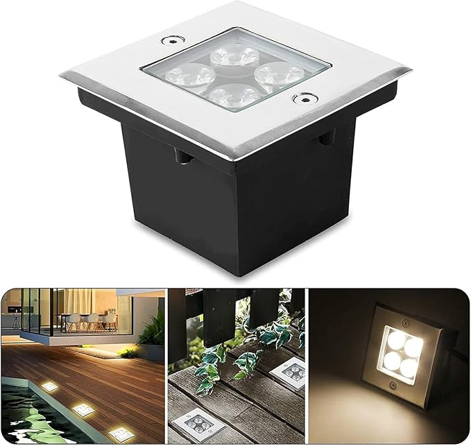 4PCS Floor Landscape Lights - Recessed Spotlights LED Square 4W Walkover Lights IP67 Waterproof Garden Terrace Floor Lamp Courtyard Recessed Lawn Tree Lights Outdoor Landscape Lighting