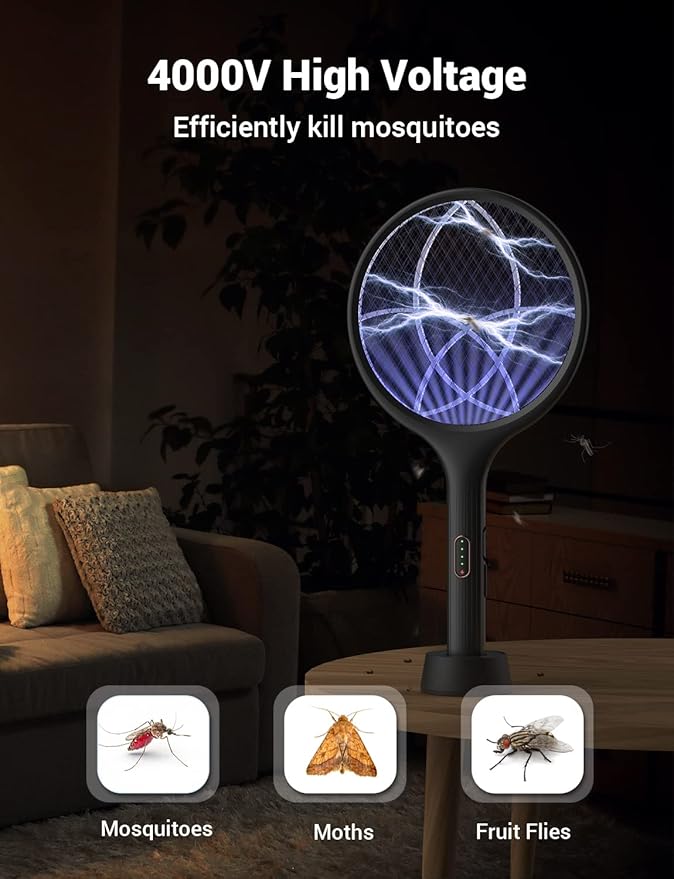 YISSVIC Electric Fly Swatter Bug Zapper Racket Dual Modes Mosquito Killer with Purple Mosquito Light Rechargeable for Indoor Home Office Backyard Patio Camping (Black 2 Pack)