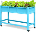 DWVO 47x18x31in Raised Garden Bed HDPE Weather-Resistant Poly Wood Planter Box Stand Planter Box with Legs &amp Lockable Wheels Elevated Garden Bed for Backyard Patio Balcony - Aruba Blue